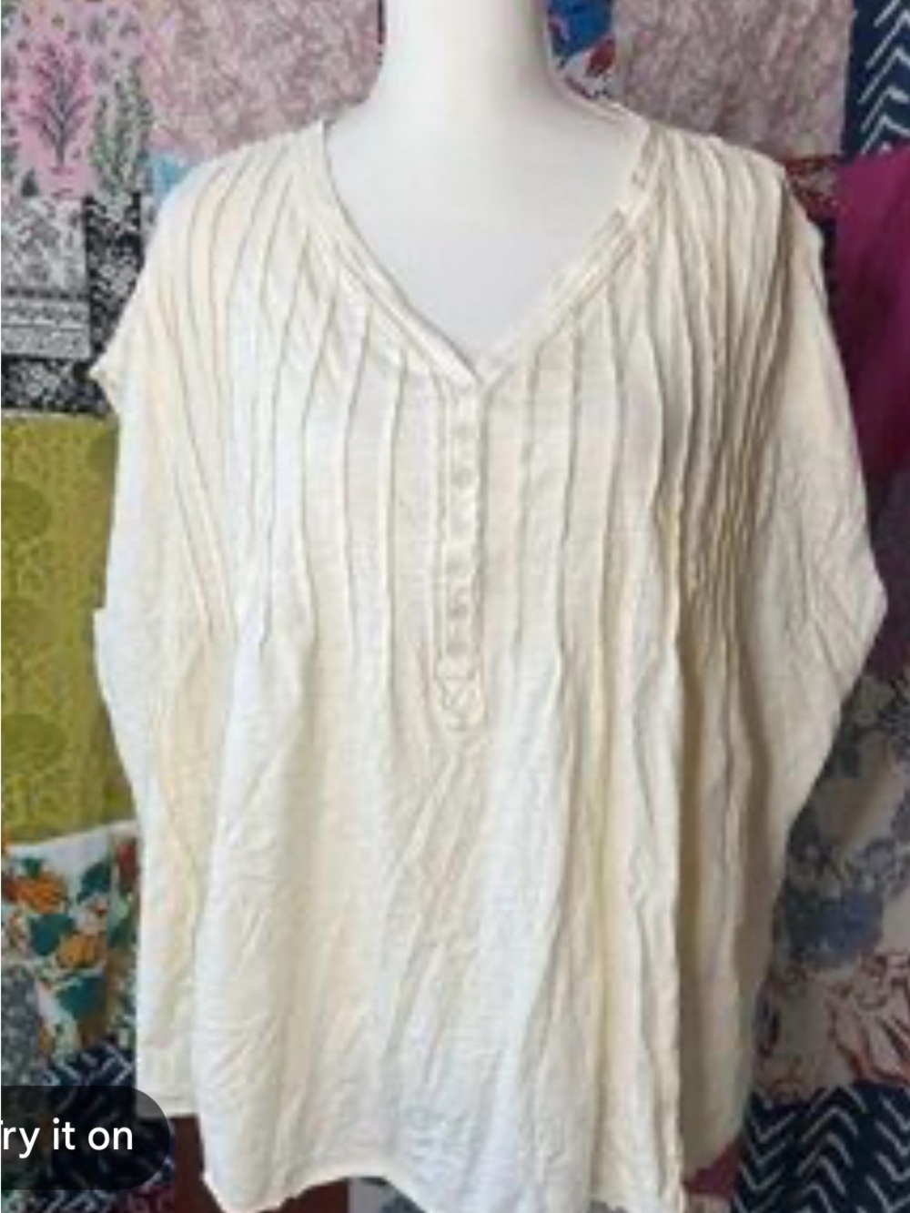 Oli and Hali Women's Cream Button-Front Pintuck Peasant Top